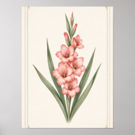 Gladiolus August Födelsedagsblomma Väggkonsttryck Poster
