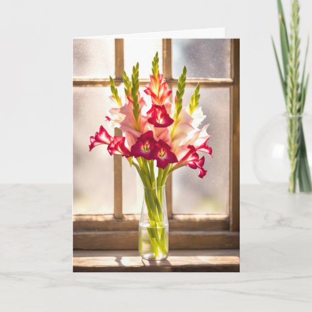 Gladiolus Bouquet i ett solfönster Kort (Framsida)