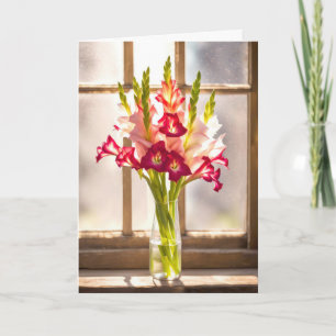 Gladiolus Bouquet i ett solfönster Kort