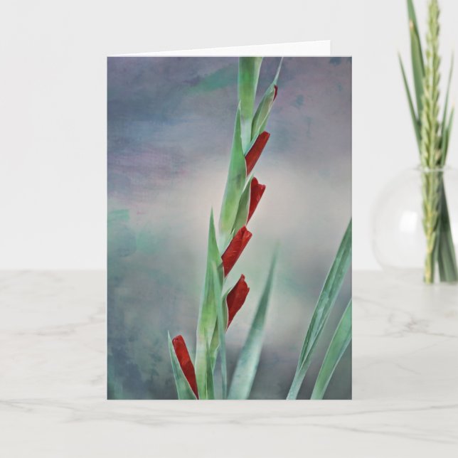 Gladiolus Buds Flower Porträtt Note Card Kort (Framsida)