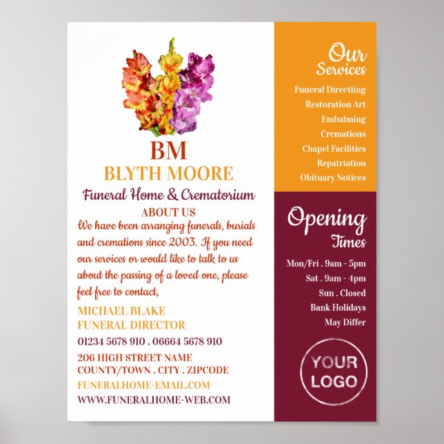 Gladiolus Flowers, begravningsplats, direktörer Poster (Framsidan)