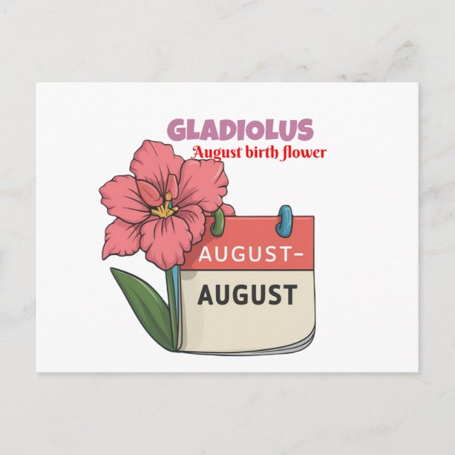 Gladiolus - födelselöde i augusti meddelande vykort (Framsida)