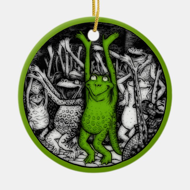 Glädjande grodor julgransprydnad keramik (Framsidan)