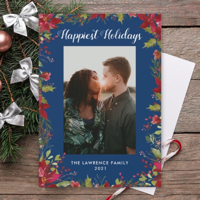 Glädjande Helgdagar Botaniska Poinsettia-julen Julkort (Skapare uppladdad)