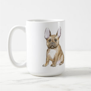 Glädjande hundvalp med fransk kaffemugg