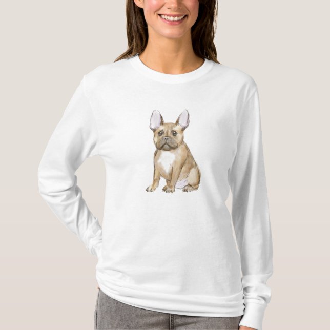 Glädjande hundvalp med fransk t shirt (Framsida)