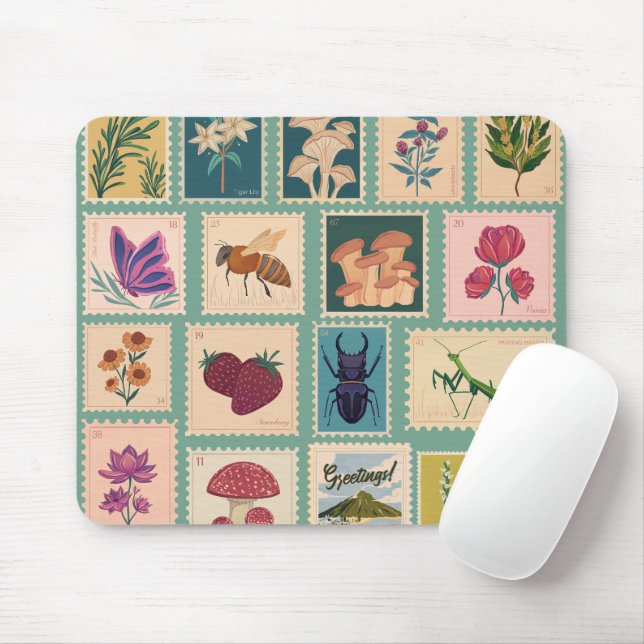 Glädjande insekter och botanisk Vintage Musmatta (Med mus)