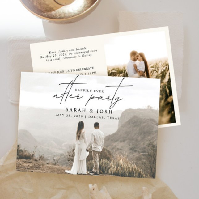 Glädjande nog allt efter Party 2 Photo Bröllop Meddelande (Easily personalize this wedding after party invite with your photos and personal details)