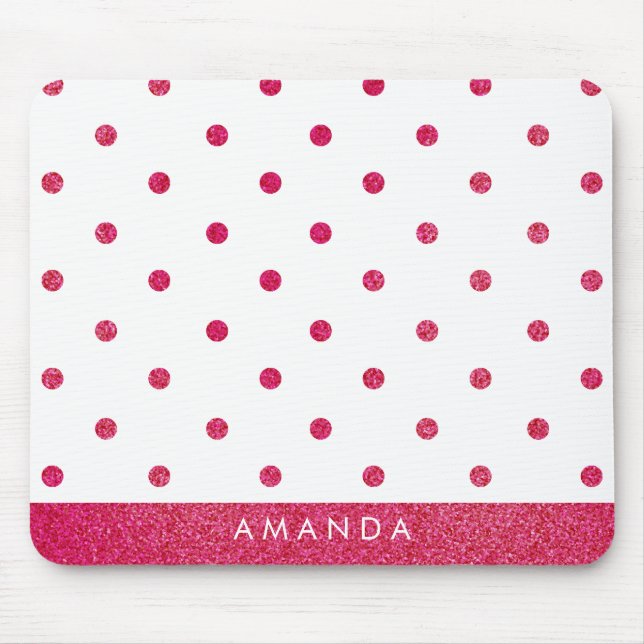 Glädjande shock rosa POLKA DOTS PERSONALISERA DITT Musmatta (Framsidan)