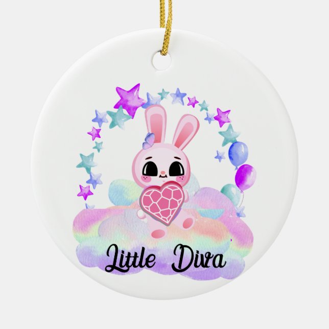 Glädjande, söt bunny i regnbågen julgransprydnad keramik (Framsidan)