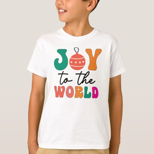 Glädje åt världen Färgrik jul typografi T Shirt (Framsida)