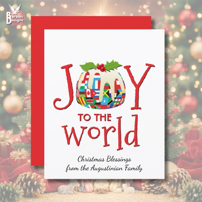 GLÄDJE ÅT VÄRLDEN Julkort på Budgetpris (Stylish JOY TO THE WORLD Christian Christmas card w/ customizable text for family friends coworkers)