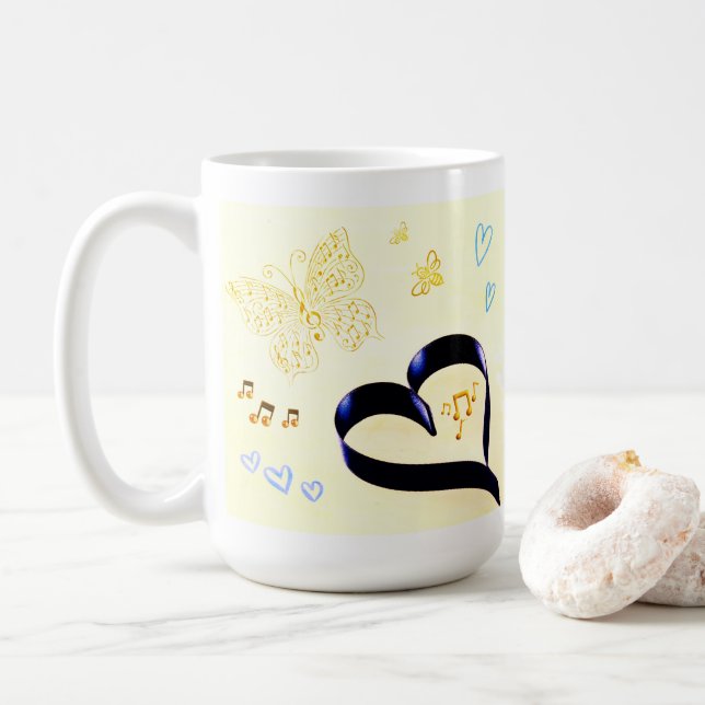 Glädje betyder något - Musik Katt - Fjäril & Bin G Kaffemugg (Med munk)