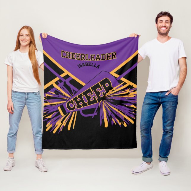 Glädje Cheerleader - Lila, Guld & Svart Fleecefilt (På plats)
