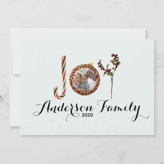 Glädje familjenamn och foto i juldekoration julkort (Framsida)