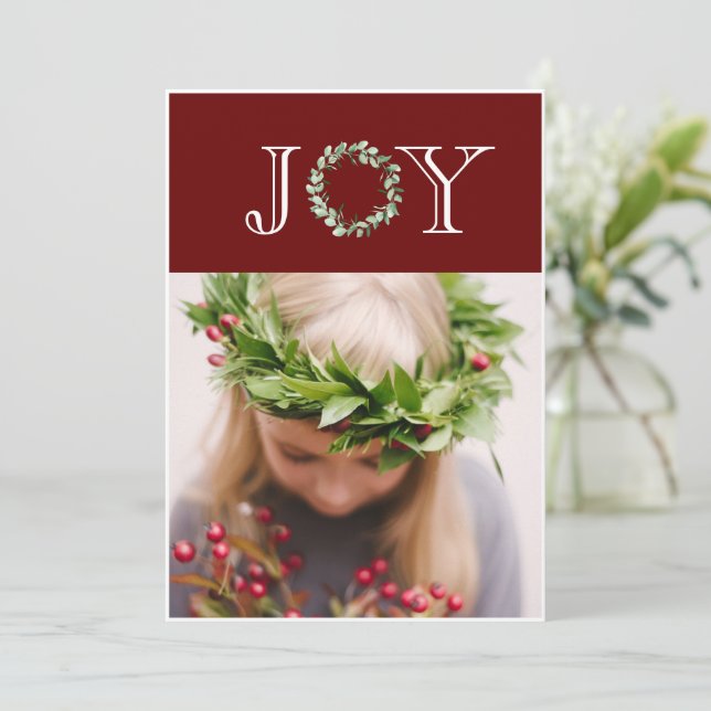 Glädje Foto Röd Jul Personlig Julkort (Stående Fram)