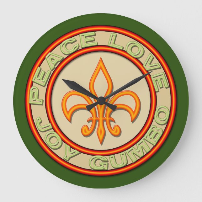 Glädje Gumbo Fleur de Lis för Fauxneonfred Stor Klocka (Framsida)