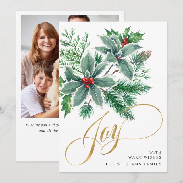 GLÄDJE Holly Berry-gren Julhälsning FOTO Julkort (Fram/baksida)