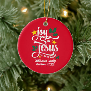 GLÄDJE I JESUS Familjenamn Kristet jul Julgransprydnad Keramik