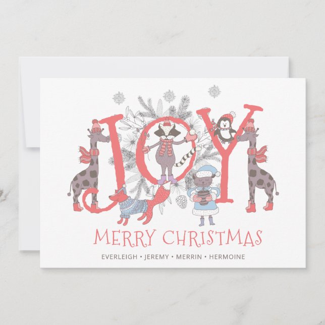 Glädje jul vinterdjur högtid julkort (Framsida)
