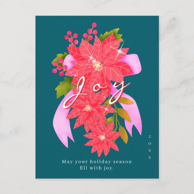 Glädje julpoinsettia teal helg vykort (Framsida)