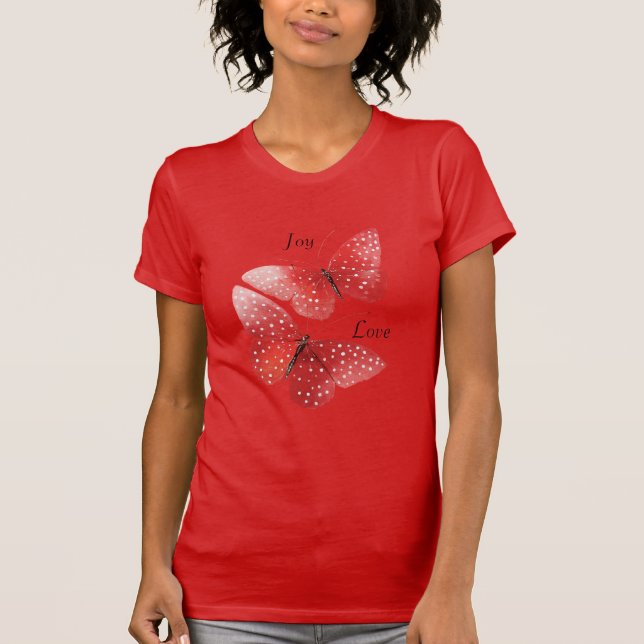 Glädje Kärlek Röda Fjärilar T Shirt (Framsida)