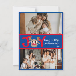 GLÄDJE Kul Söt 3 Foto Tecknad Ren Röd Blå Julkort