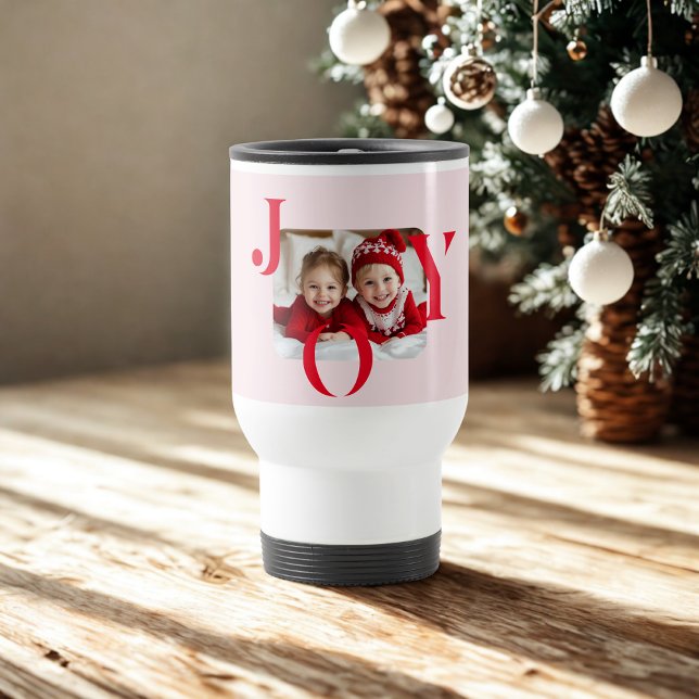 GLÄDJE | Modern röd och rosa julfoto present Resemugg (Skapare uppladdad)