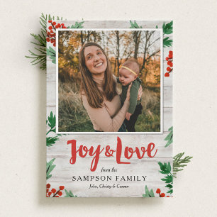 Glädje och Kärlek Rustik Botanisk Höjdpunkts Fotok Julkort