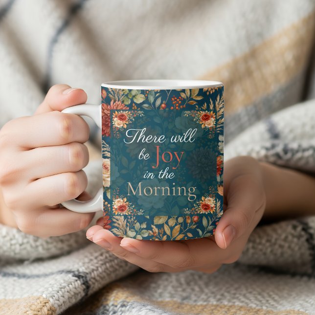Glädje på morgonen – Höstblommig kristen mugg (Skapare uppladdad)