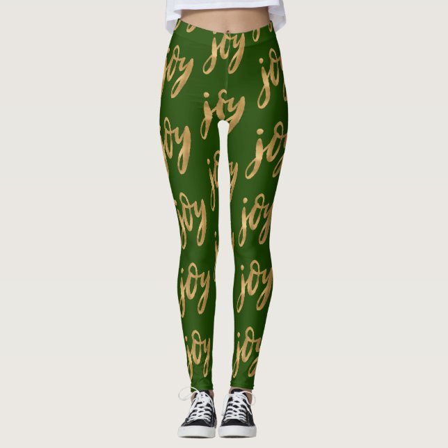 Glädje räcker märkt skrivar guld- julhelgdag leggings (Framsida)