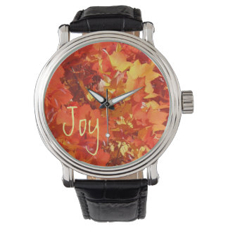 Glädje Ser Designer Orange Röda Gula Löv Armbandsur