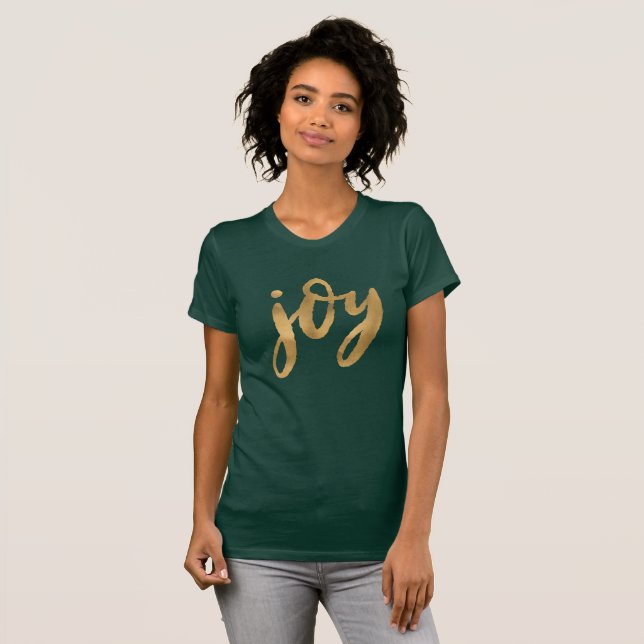 Glädje skrivar grön beställnings- jul för guld tee shirt (Hel framsida)