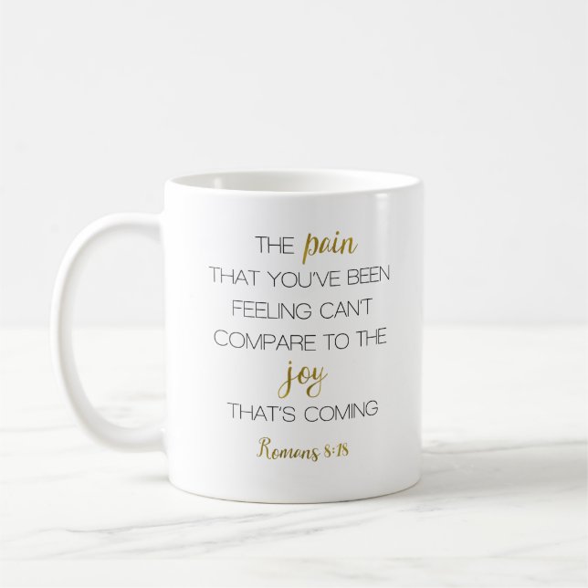 Glädje som är den kommande Romans8:18 Kaffemugg (Vänster)