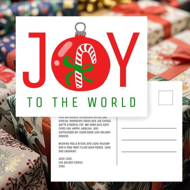 GLÄDJE Söt Godisstavsband Juldekoration Jul  Helg Vykort (JOY Cute Candycane Bow Christmas Ornament Xmas Non-Photo CUSTOM Holiday Postcard
)