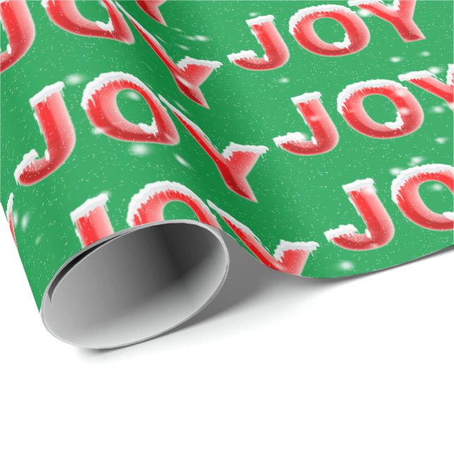 GLÄDJE text med snöflingor på grön bakgrund Presentpapper (Rullad Hörn)