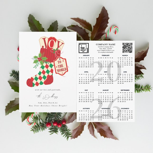 Glädje till världen Jul Rustik 2026 Kalender Julkort (Joy to the World Christmas 2026 Calendar Photo Budget Gift Cristian Families Organizations Business )