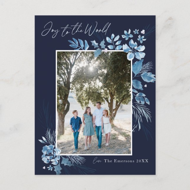 Glädje till Världen Vattenfärg blomma Jul Vykort (Framsida)