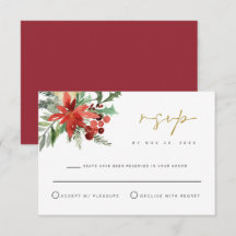 GLÄDJE Vinterbröllop Rött Blommigt RSVP-kort