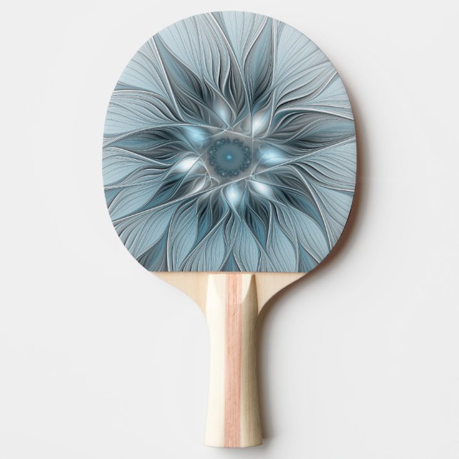 Glädjefull abstrakt blågrå blomma fraktal pingisracket (Framsidan)