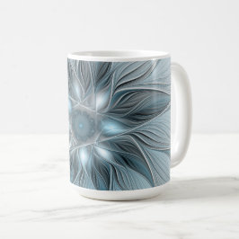 Glädjefull abstrakt blågrå blommig fraktal kaffemugg