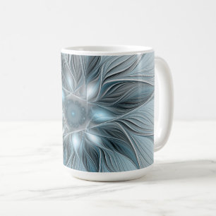 Glädjefull abstrakt blågrå blommig fraktal kaffemugg