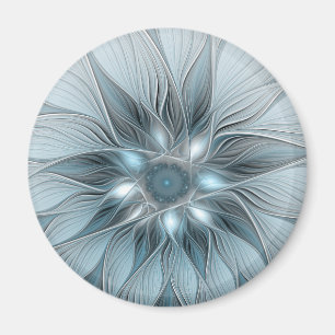 Glädjefull abstrakt blågrå blommig fraktal magnet