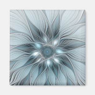 Glädjefull abstrakt blågrå blommig fraktal magnet