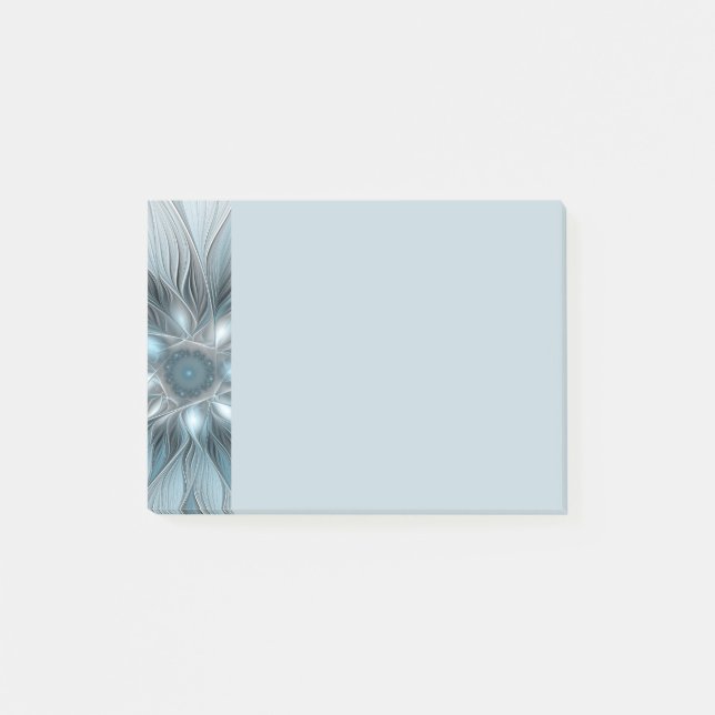 Glädjefull abstrakt blågrå blommig fraktal post-it block (Framsida)