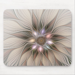 Glädjefull abstrakt blomma beige brun blomsterfrak musmatta