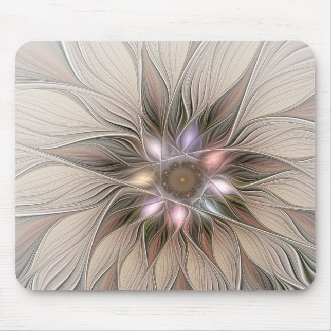 Glädjefull abstrakt blomma beige brun blomsterfrak musmatta (Framsidan)