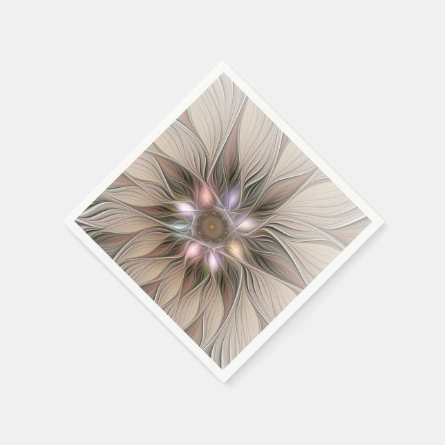 Glädjefull abstrakt blomma beige brun blomsterfrak pappersservett (Hörn)