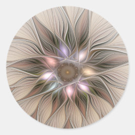 Glädjefull abstrakt blomma beige brun blomsterfrak runt klistermärke