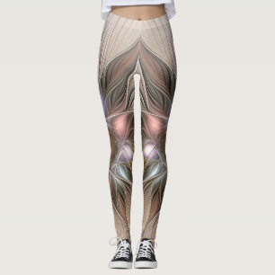 Glädjefull abstrakt blomma beige brun floral frakt leggings